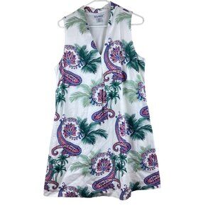 Tommy Bahama Women Sz L Linen Blend Floral Tropical Knee Sleeveless Shift Dress